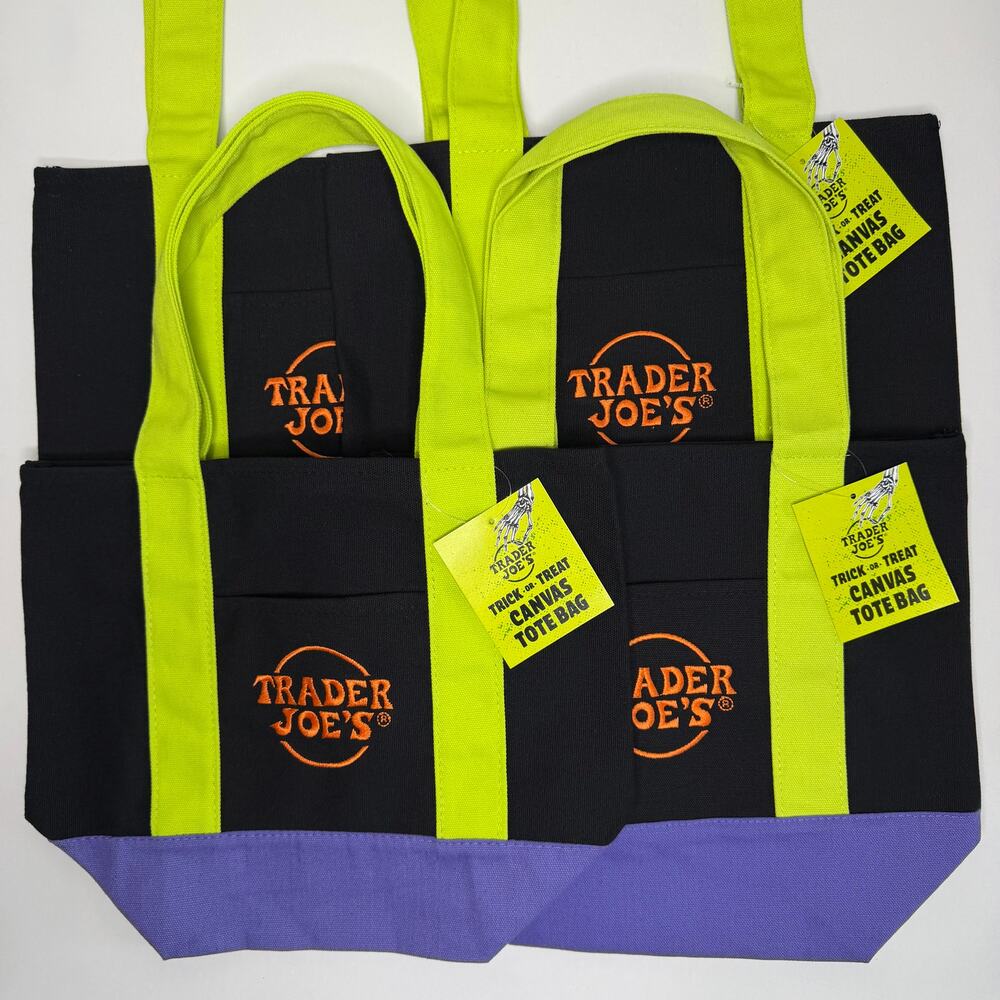 SET OF 4 — Trader Joe’s Canvas MINI HALLOWEEN Tote Bags — Multicolor Black Green